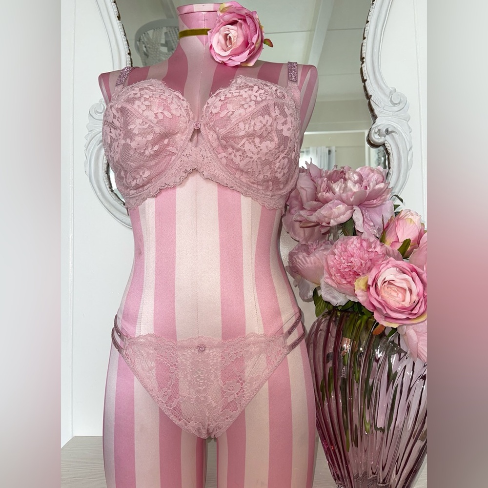Victorias Secret Shine Strap Twinkle Unlined  Bra Brazilian Panty Set